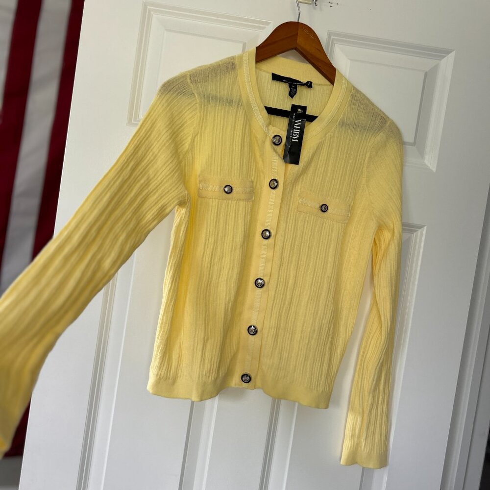 nwt WHITE HOUSE BLACK MARKET (YELLOW) snap front ribbed cardigan m